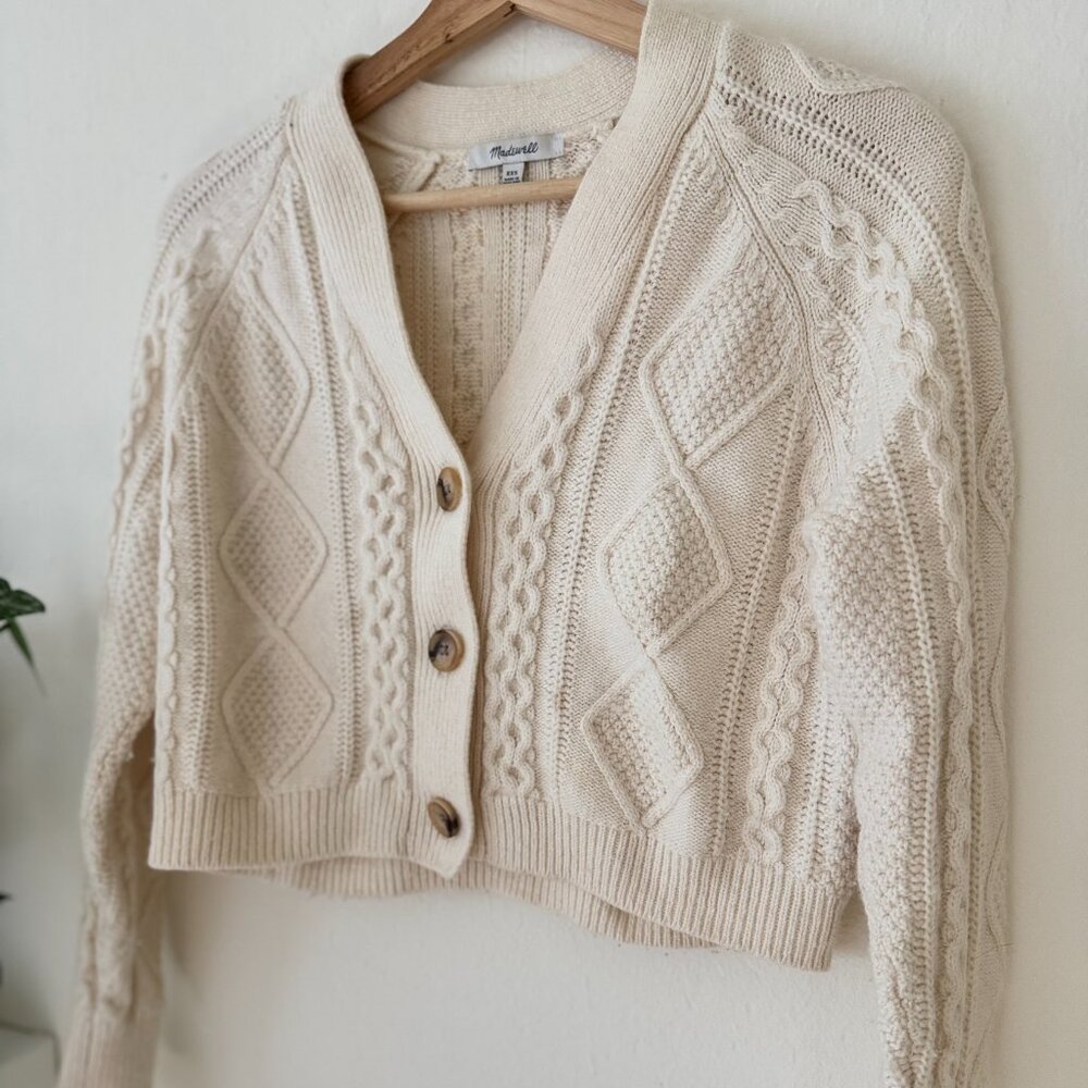 Madewell Cable-Knit Cropped Cardigan – XXS – Ivory